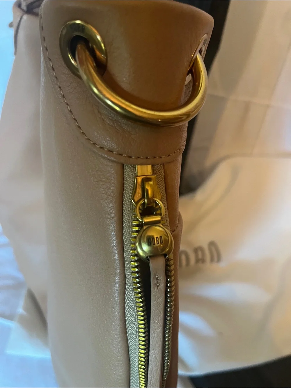 HOBO Cognac Pebbled Leather Hobo Shoulder Bag